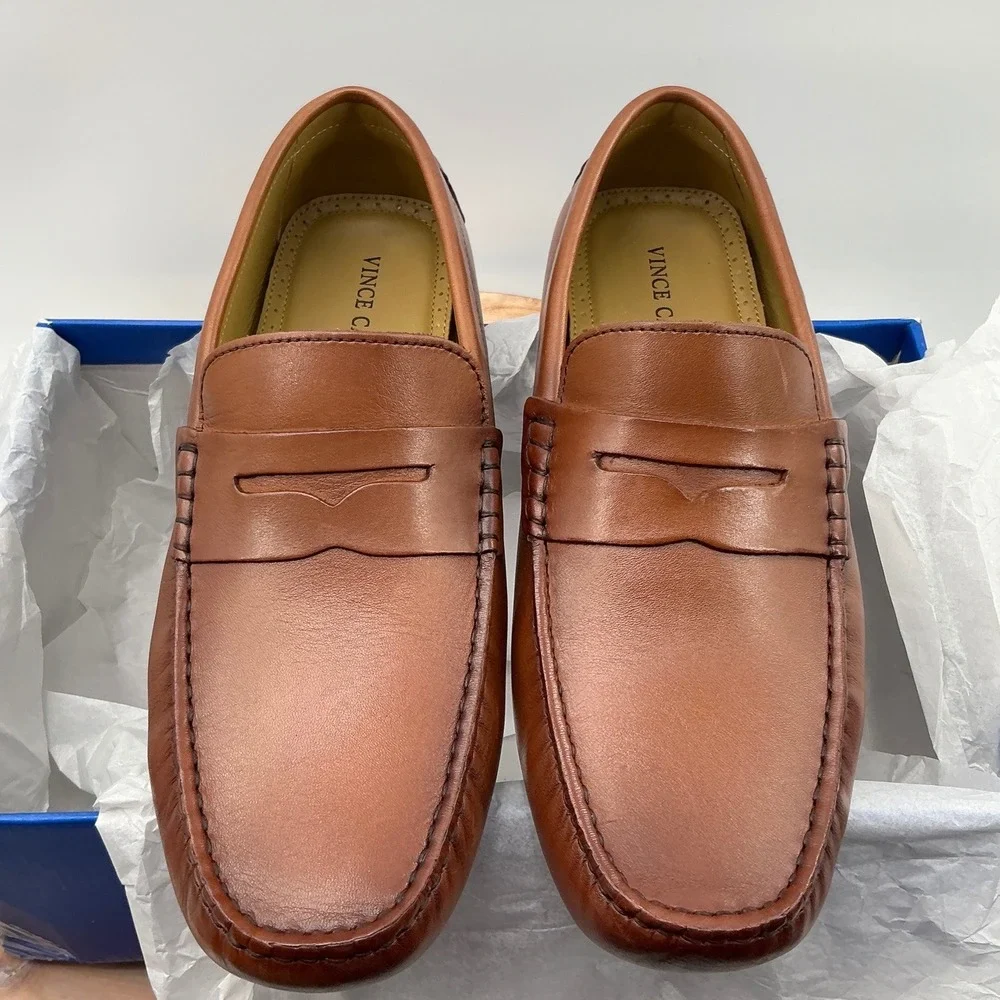 Vince Camuto Esmar Mens Brown Leather Penny Loafer Driving Mocs VY-ESMAR 9.5M